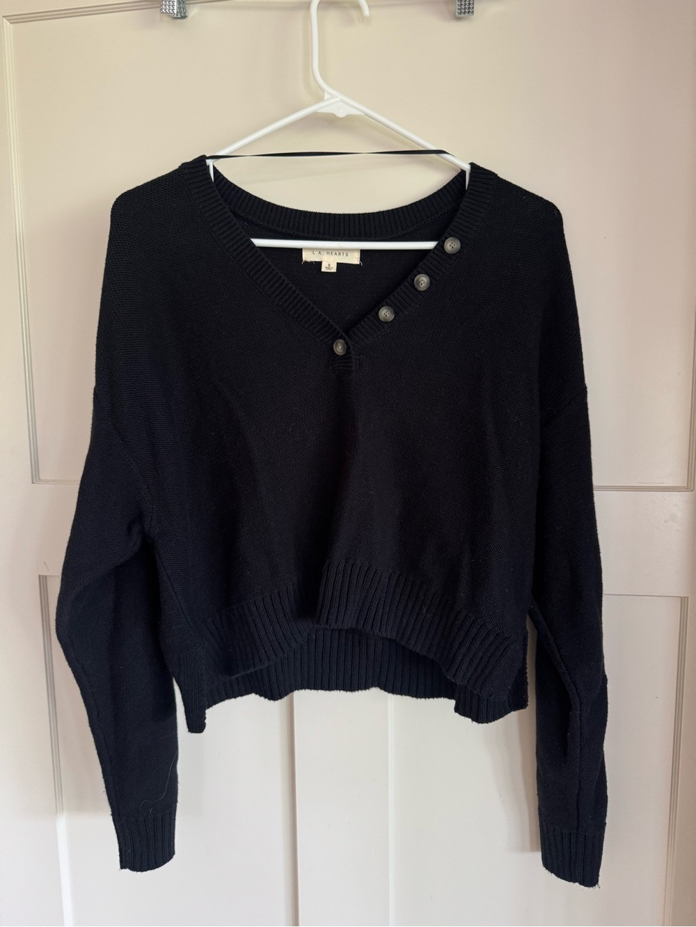 PacSun LA Hearts Cropped Black V Neck Sweater